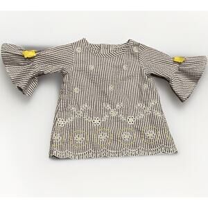 Rare Editions 12 Month Girl Striped Seersucker Top W/Eyelets Bows Scalloped Edge